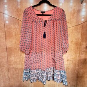 As U Wish Coral and Navy Patterned Dress